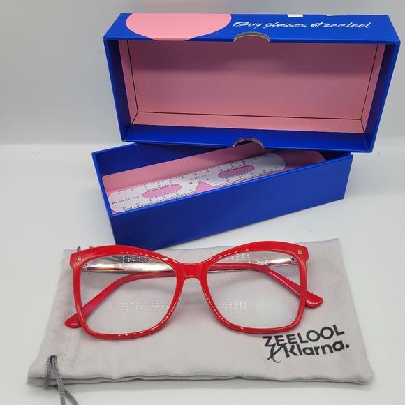 MINT ZEELOOL Women's  GLASSES Red/Gold Mettalic ONLY FRAME With Blue/Pink Box - Picture 1 of 8